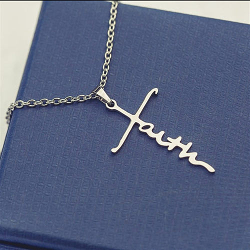 1 Piece Simple Style Cross Letter Stainless Steel  Stainless Steel Plating Hollow Out Pendant Necklace