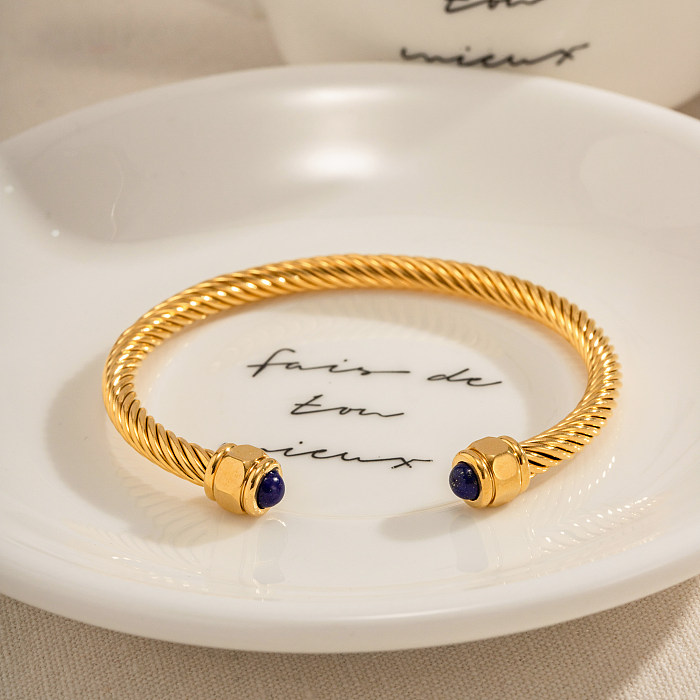 IG Style Simple Style C Shape Stainless Steel Plating Inlay Lapis Lazuli 18K Gold Plated Bangle