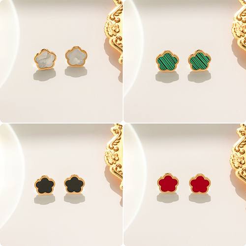 1 Pair Sweet Simple Style Flower Plating Inlay Stainless Steel Shell Ear Studs