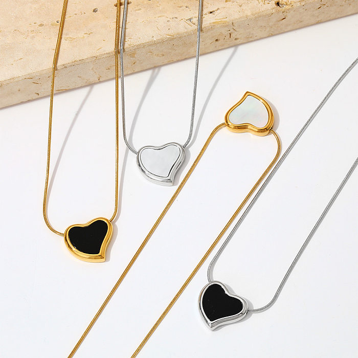 Casual estilo simples formato de coração chapeamento de aço inoxidável incrustação de pedras preciosas artificiais colar banhado a ouro