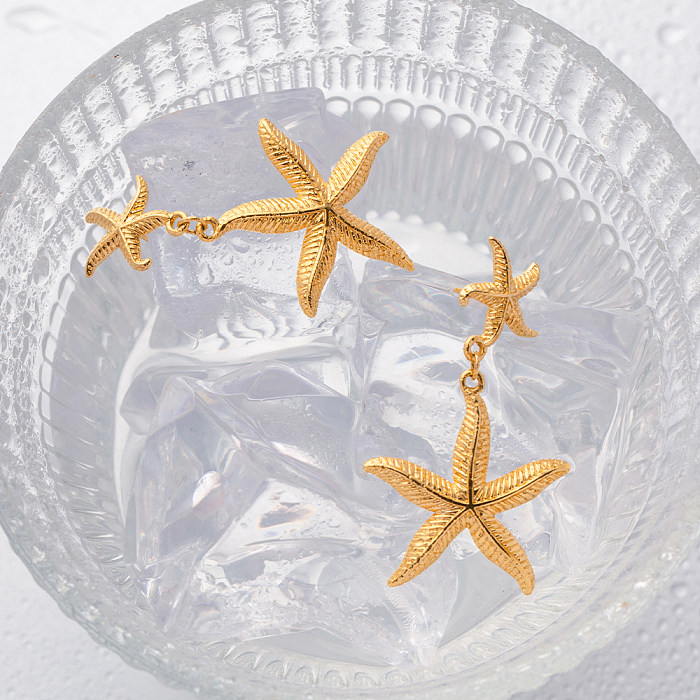 1 paire de boucles d'oreilles pendantes en acier inoxydable plaqué or 18 carats, Style IG Simple, étoile de mer