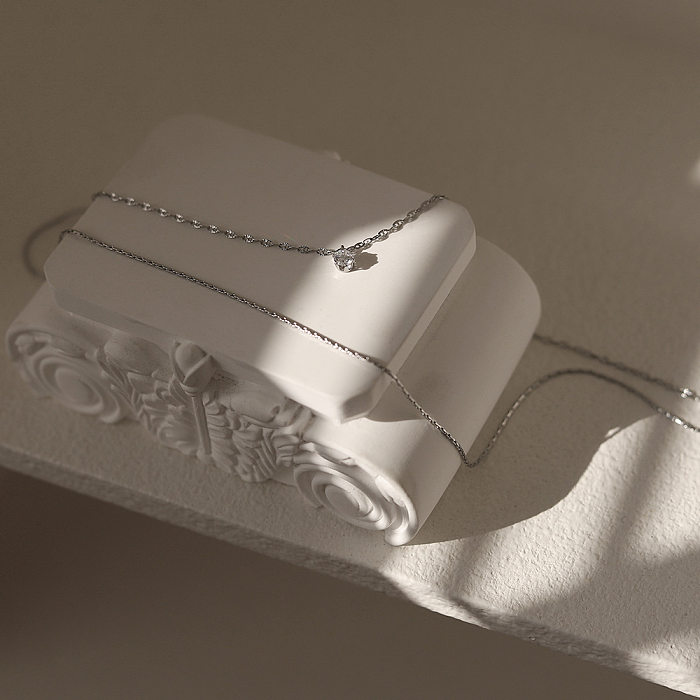 Collier pendentif plaqué or 18 carats, Style Simple et décontracté, couleur unie, incrustation de pierres précieuses artificielles en acier inoxydable