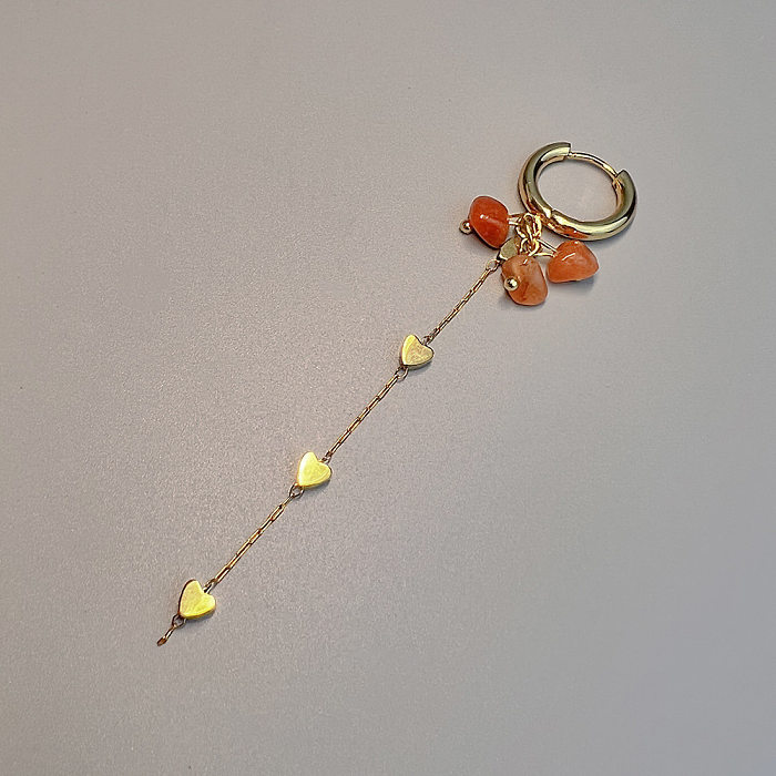 Brincos de gota de pedra natural de aço inoxidável com borla boêmia em formato de coração, 1 peça
