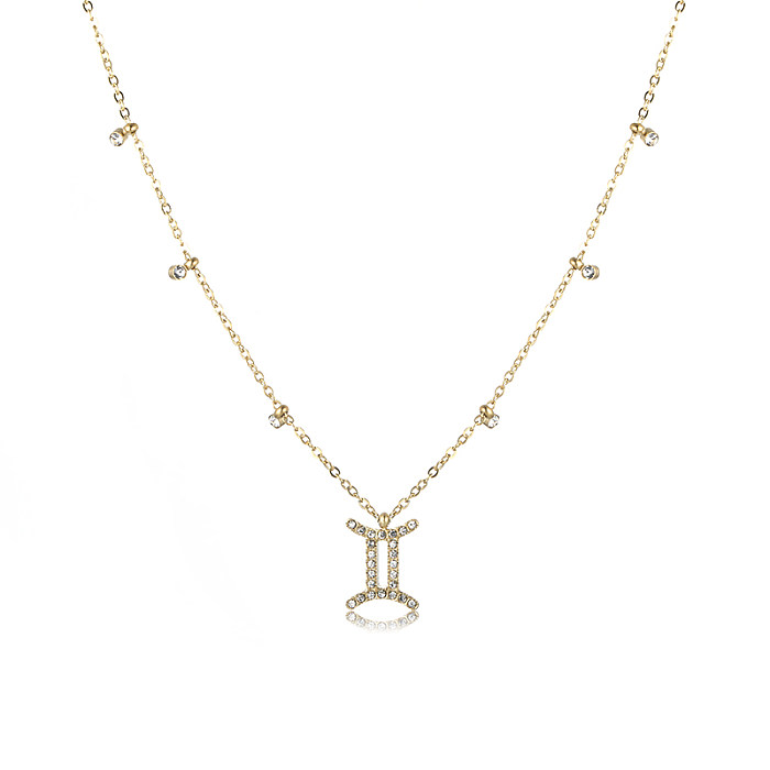 Simple Style Shiny Constellation Stainless Steel  18K Gold Plated Zircon Pendant Necklace In Bulk