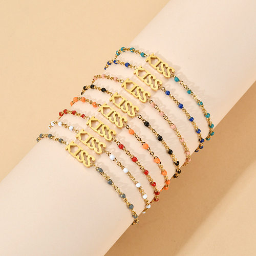 Bracelets de placage d'émail perlé en acier inoxydable avec lettre de vacances