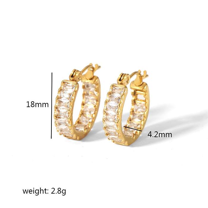 1 Pair Sweet Round Polishing Plating Inlay Stainless Steel  Zircon 18K Gold Plated Earrings