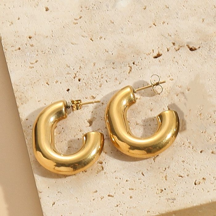 1 Pair Elegant Luxurious Classic Style C Shape Round Solid Color Plating Stainless Steel 14K Gold Plated Earrings
