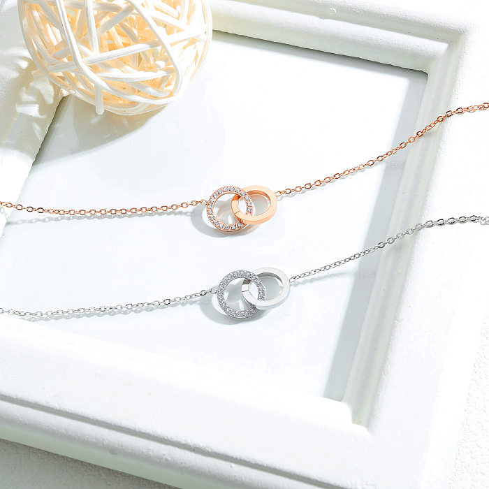 Korea Double Ring Diamond Pendant Necklace
