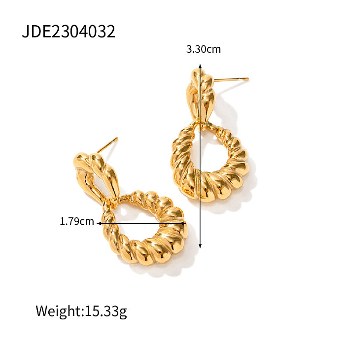 1 Pair Commute Spiral Stripe Plating Stainless Steel  18K Gold Plated Drop Earrings