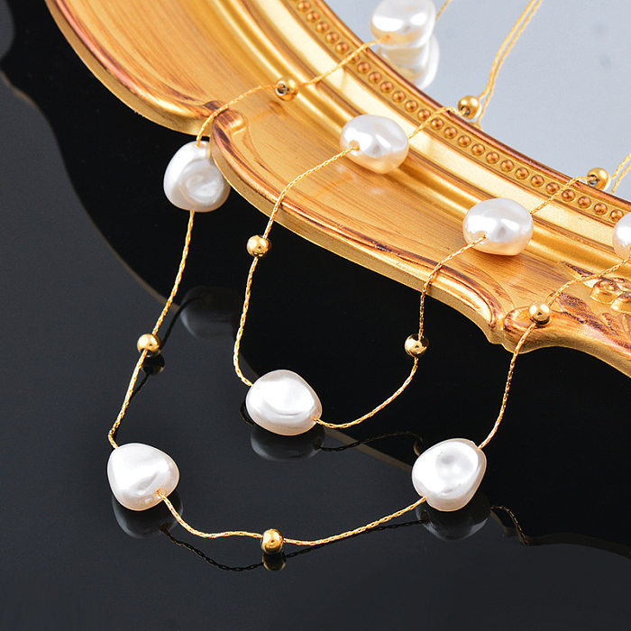 Fashion Geometric Stainless Steel Plating Artificial Pearls Layered Necklaces 1 Piece