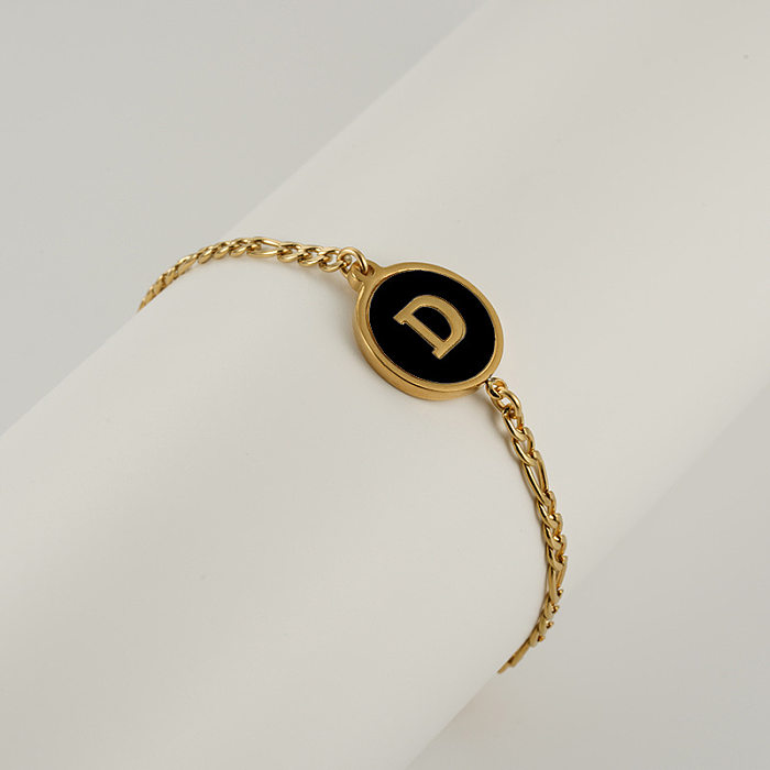 Edelstahl-Armbänder mit runden Buchstaben im einfachen Stil, vergoldete Muschel-Edelstahl-Armbänder