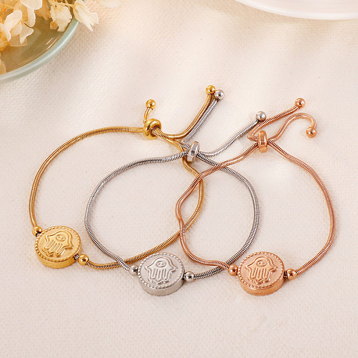 Simple Jewelry Wholesale Stainless Steel Adjustable Round Palm Pattern Bracelet