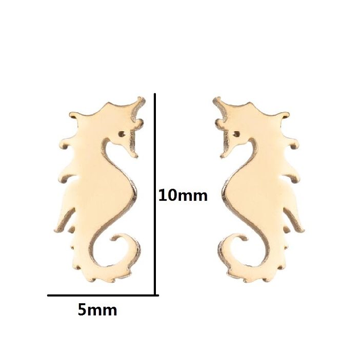 Boucles d'oreilles hippocampe en acier inoxydable pour femmes, clous d'oreilles sans incrustation, à la mode
