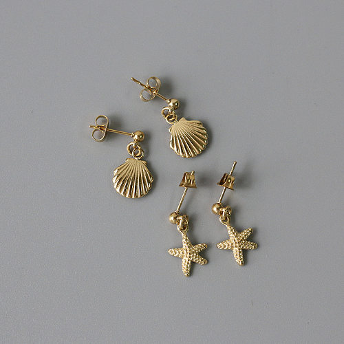 1 par de brincos de gota banhados a ouro 14K de aço inoxidável estilo simples de praia estrela do mar