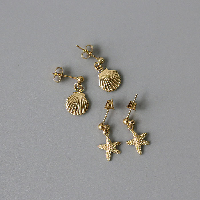 1 Pair Beach Simple Style Starfish Shell Plating Stainless Steel 14K Gold Plated Drop Earrings