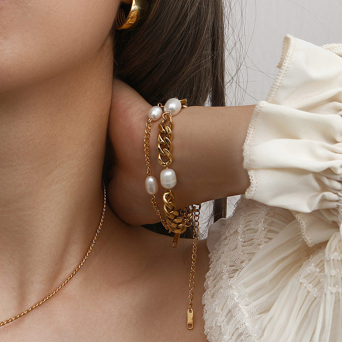 Modische geometrische Armbänder aus Edelstahl mit künstlichen Perlen