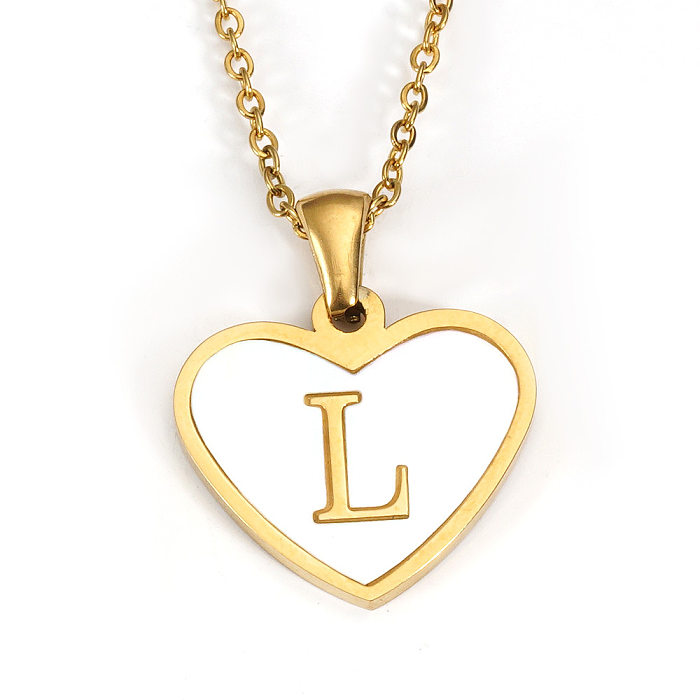 IG Style Letter Heart Shape Stainless Steel  Plating Inlay Shell 18K Gold Plated Pendant Necklace