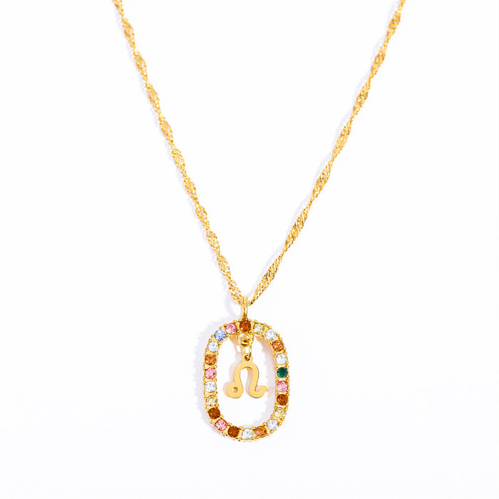 Collier avec pendentif en plaqué or 18 carats, Style classique rétro, Constellation, incrustation de diamant artificiel