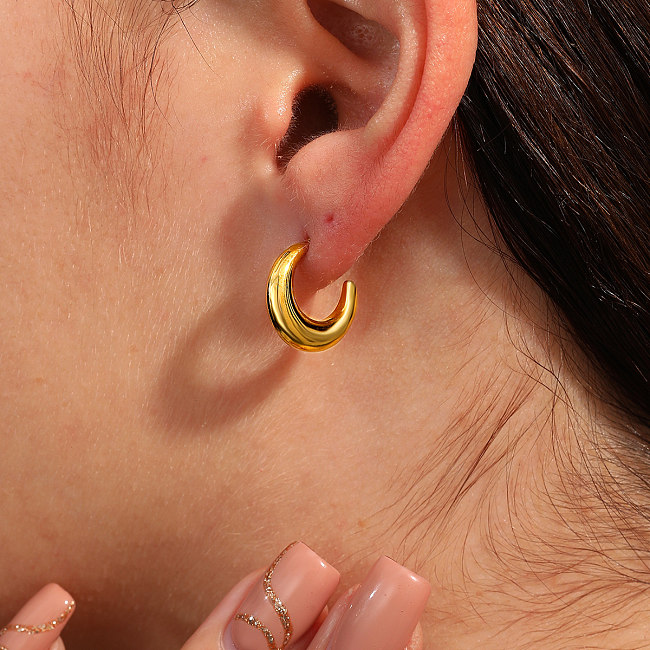 1 paire de clous d'oreilles en acier inoxydable plaqué or 18 carats, couleur unie, Style moderne et basique