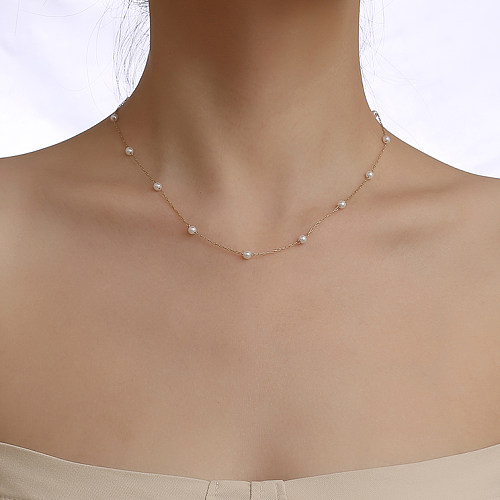 1 pieza de collar de perlas con incrustaciones chapado en acero inoxidable de color sólido a la moda
