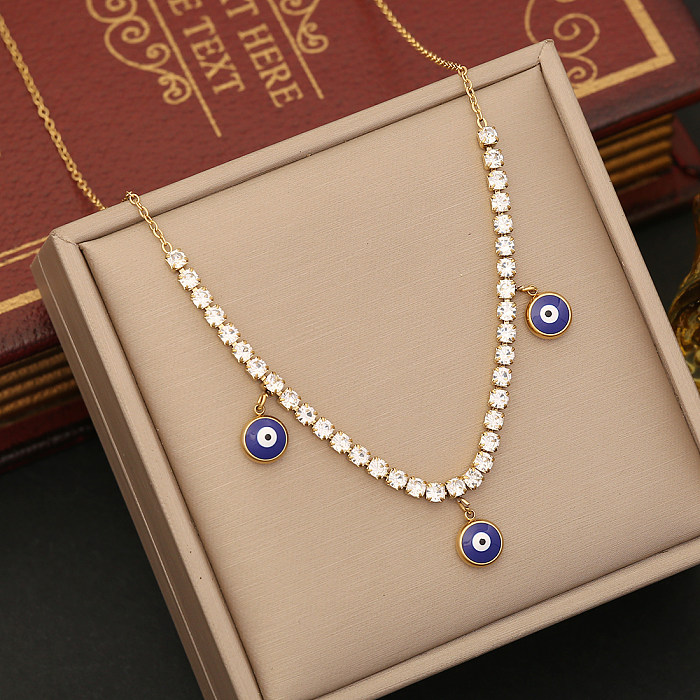 Casual Simple Style Star Eye Flower Stainless Steel  Enamel Plating Inlay Artificial Rhinestones Necklace