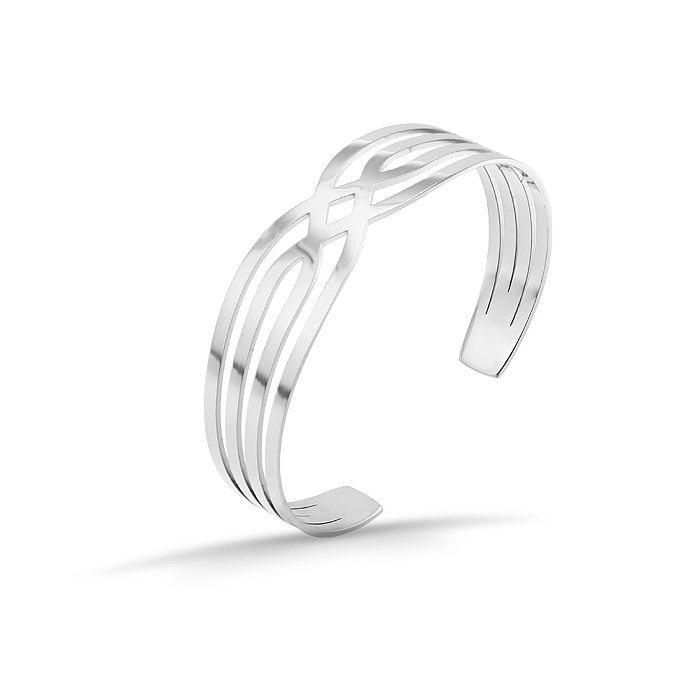 Fashion C Shape Rhombus Stainless Steel Bangle Criss Cross Hollow Out Stainless Steel Bracelets