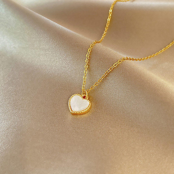 Collar con colgante de piedras preciosas artificiales con incrustaciones de perlas de acero inoxidable en forma de corazón a la moda, 1 pieza