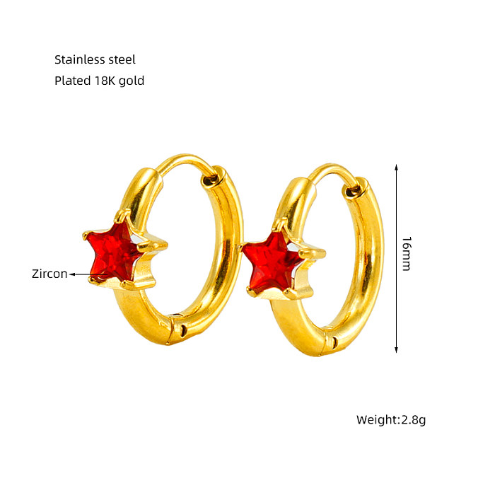 1 paire de boucles d'oreilles élégantes rétro avec incrustation d'étoiles en acier inoxydable et Zircon plaqué or 18 carats