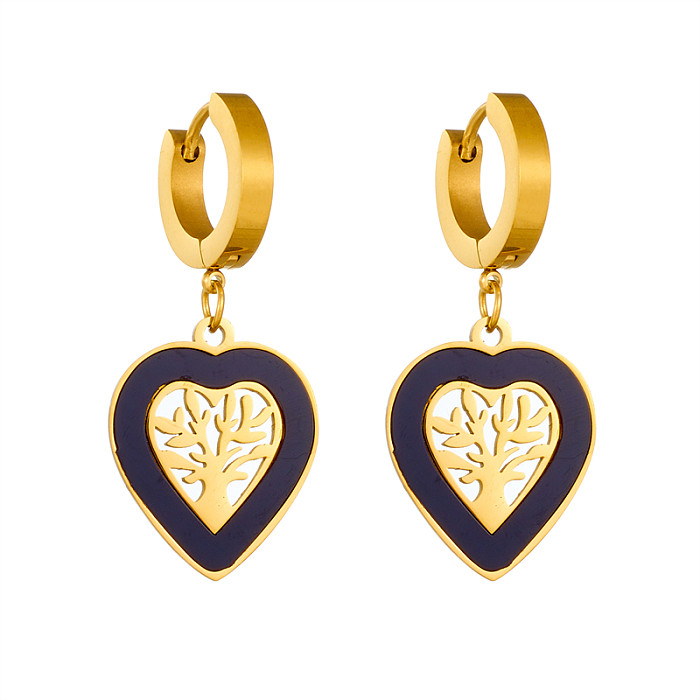 1 Pair Cute Sweet Tree Heart Shape Plating Hollow Out Stainless Steel Drop Earrings