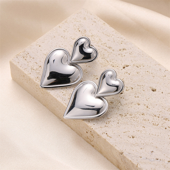 1 Pair Cute Sweet Heart Shape Stainless Steel  Earrings