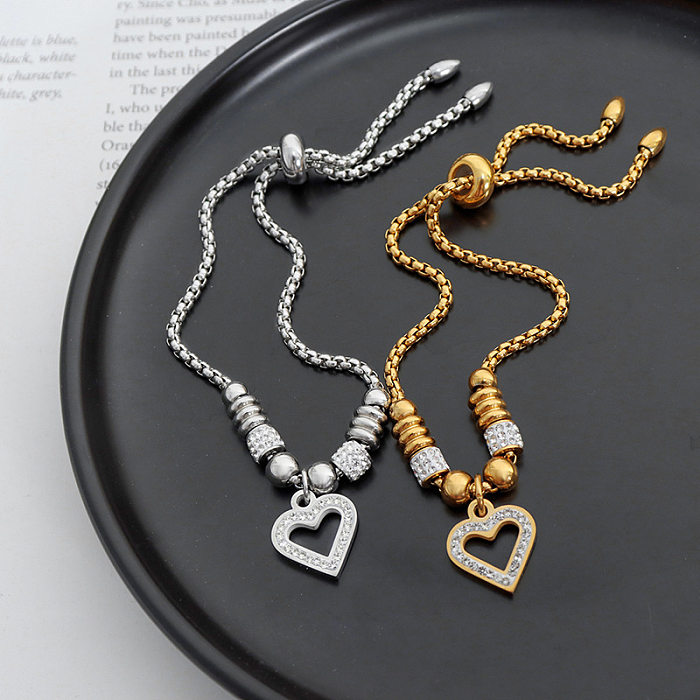 Bracelets en Zircon incrustés de breloques en acier et titane en forme de cœur brillant élégant