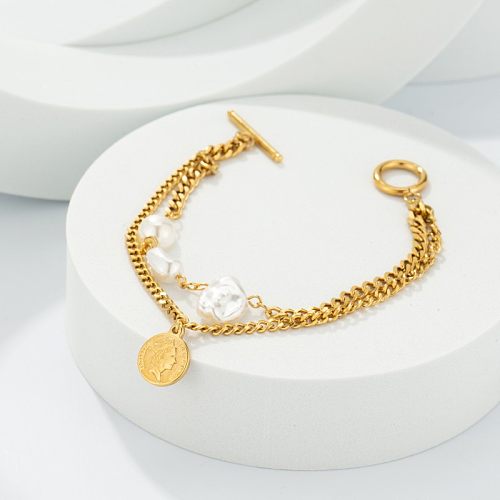 IG Style Casual Streetwear Round Stainless Steel Gold Plated Bracelets In Bulk