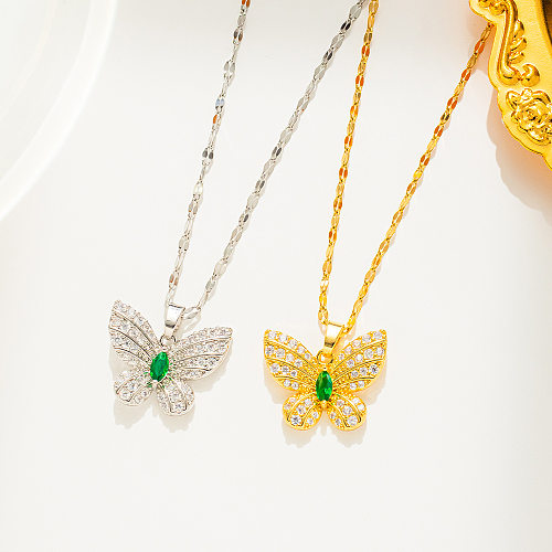 Casual Butterfly Stainless Steel Plating Inlay Zircon Pendant Necklace