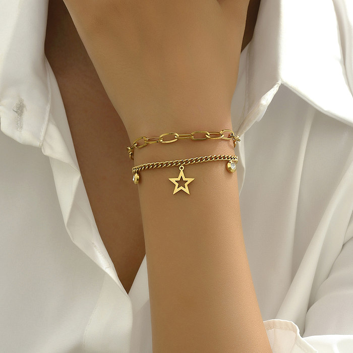 Hip-Hop Vintage Style Classic Style Pentagram Palm Feather Stainless Steel Plating 18K Gold Plated Bracelets