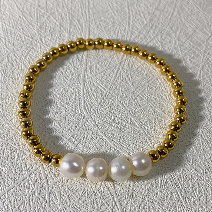 Bracelets de placage en acier titane avec perles d'eau douce géométriques de style simple