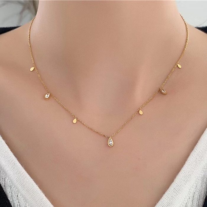Simple Style Solid Color Stainless Steel Inlay Zircon Necklace