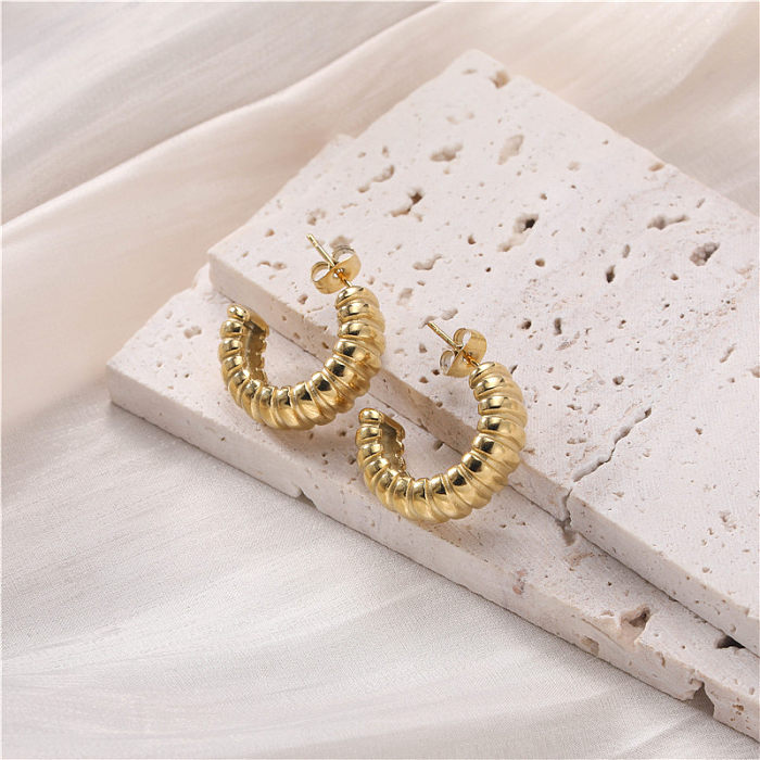 1 Pair Luxurious C Shape Solid Color Plating Stainless Steel  18K Gold Plated Ear Studs