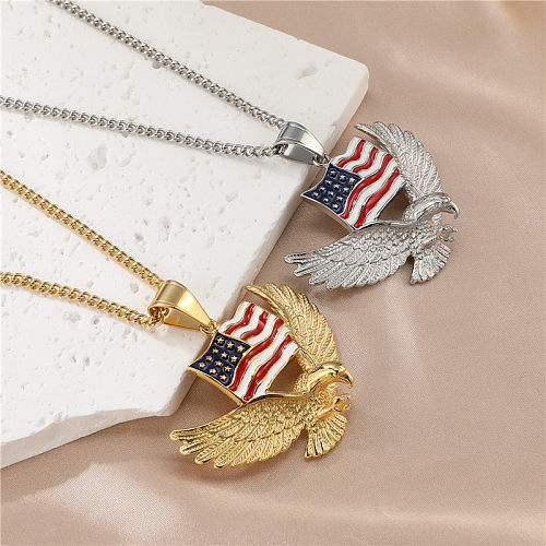 Vintage Style American Flag Stainless Steel  Enamel Pendant Necklace