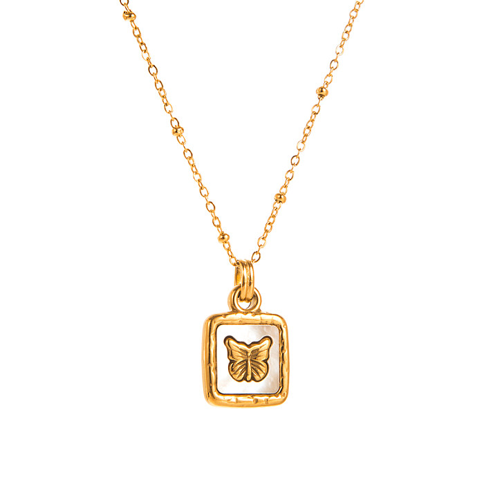 Retro Devil'S Eye Heart Shape Butterfly Stainless Steel  Gold Plated Zircon Pendant Necklace 1 Piece