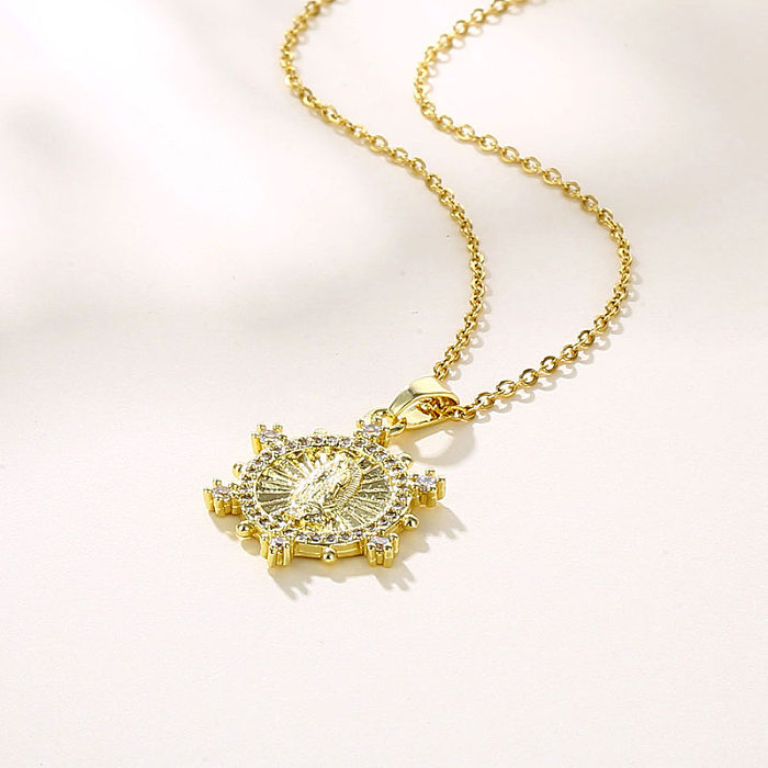 1 Piece Shiny Human Faith Stainless Steel  Brass Plating Inlay Zircon Pendant Necklace
