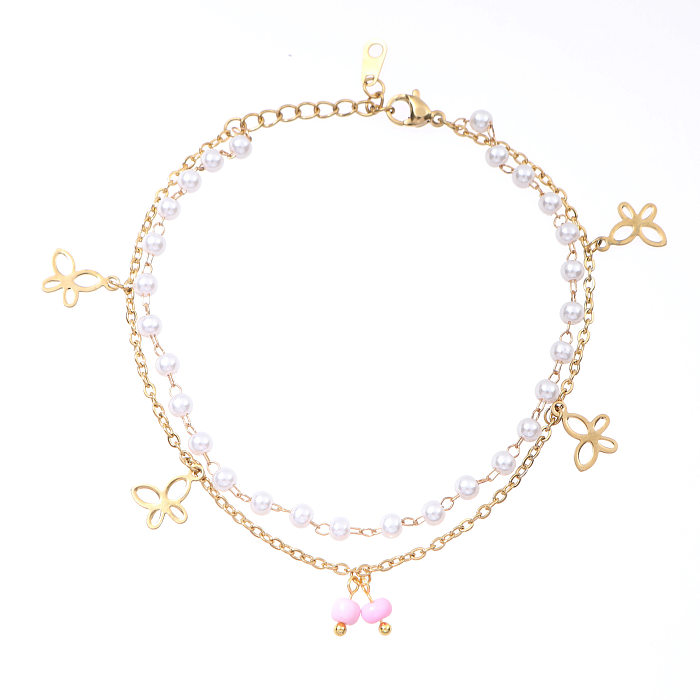 Estilo moderno estrela coração forma borboleta chapeamento de aço inoxidável pulseiras banhadas a ouro 18K