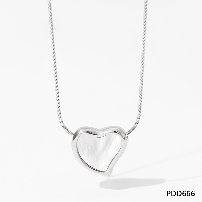 Lässige, schlichte Halskette in Herzform mit Intarsien aus Edelstahl und künstlichen Edelsteinen, vergoldet