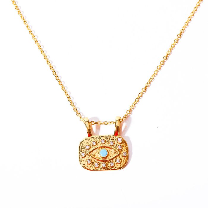 Vintage Style Commute Devil'S Eye Stainless Steel  Plating Inlay Zircon 18K Gold Plated Pendant Necklace
