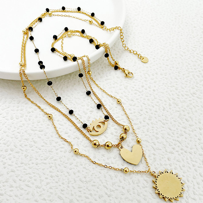Elegant Vintage Style Artistic Sun Heart Shape Eye Stainless Steel  Layered Enamel Plating Gold Plated Layered Necklaces