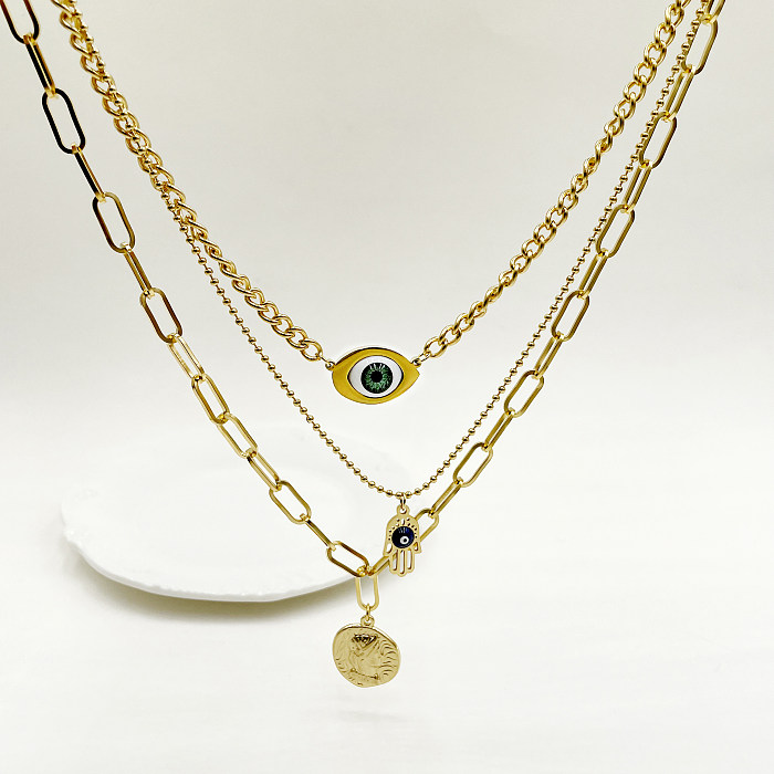 Hip-Hop Exaggerated Punk Devil'S Eye Palm Stainless Steel  Polishing Enamel Plating Gold Plated Layered Necklaces
