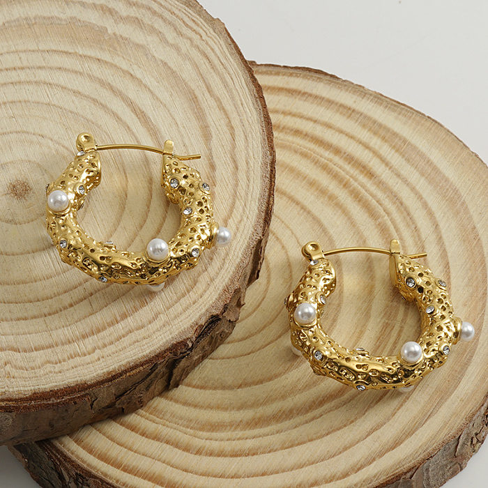 Modische U-förmige Ohrringe aus Edelstahl mit künstlichem Diamant, 1 Paar