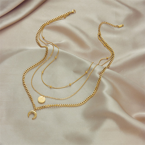Vintage Style Star Moon Stainless Steel  Layered Necklaces Gold Plated Stainless Steel  Necklaces