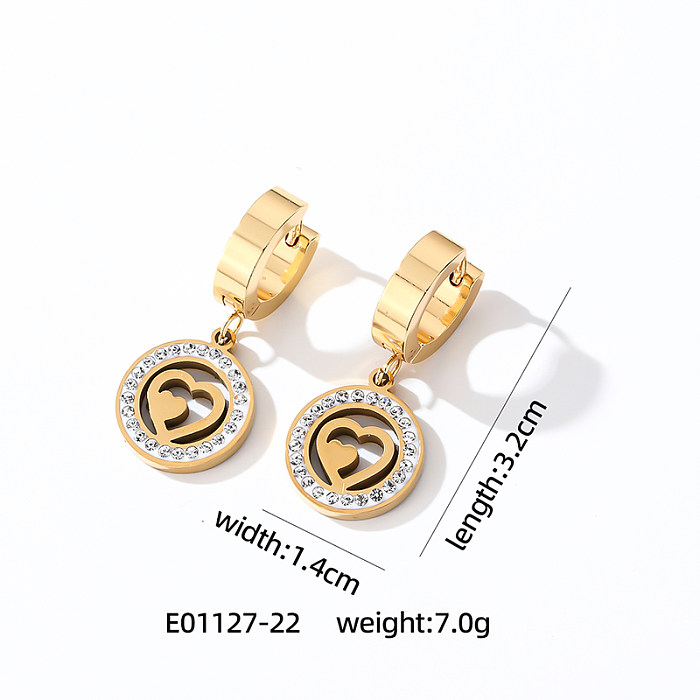 1 Pair Simple Style Heart Shape Butterfly Inlay Stainless Steel  Zircon Drop Earrings