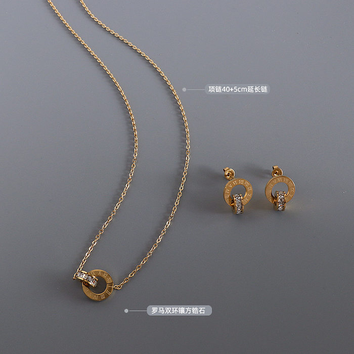 Römische Ziffern Diamant-Glücksanhänger-Halsketten-Ohrring-Set-Ornamente