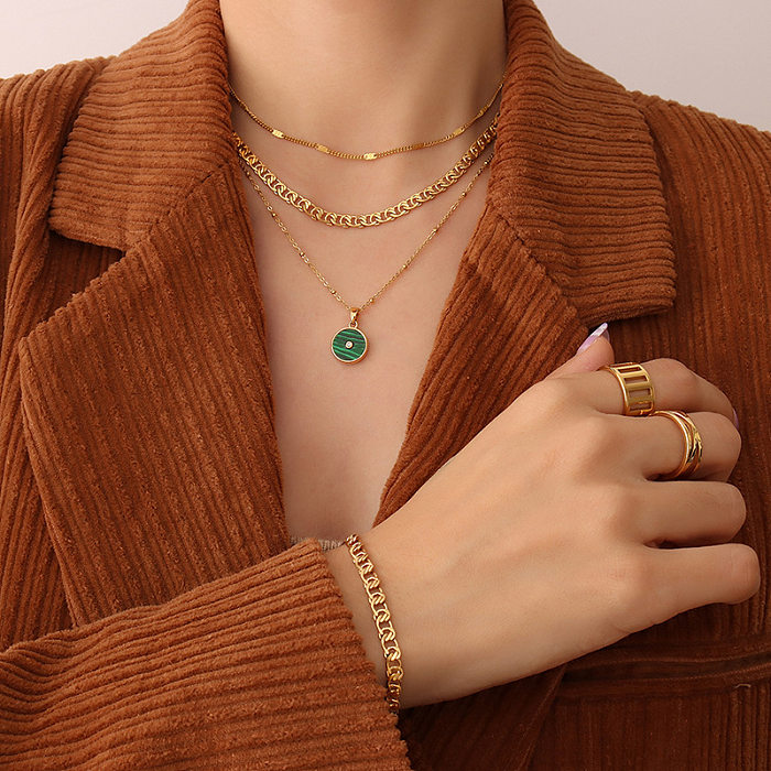 European And American Interlocking Geometric Necklace Bracelet Stainless Steel Plated 18K Real Gold Jewelry